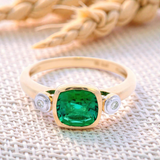 Synthetic Emerald Cushion White Diamond in 9ct Yellow Gold