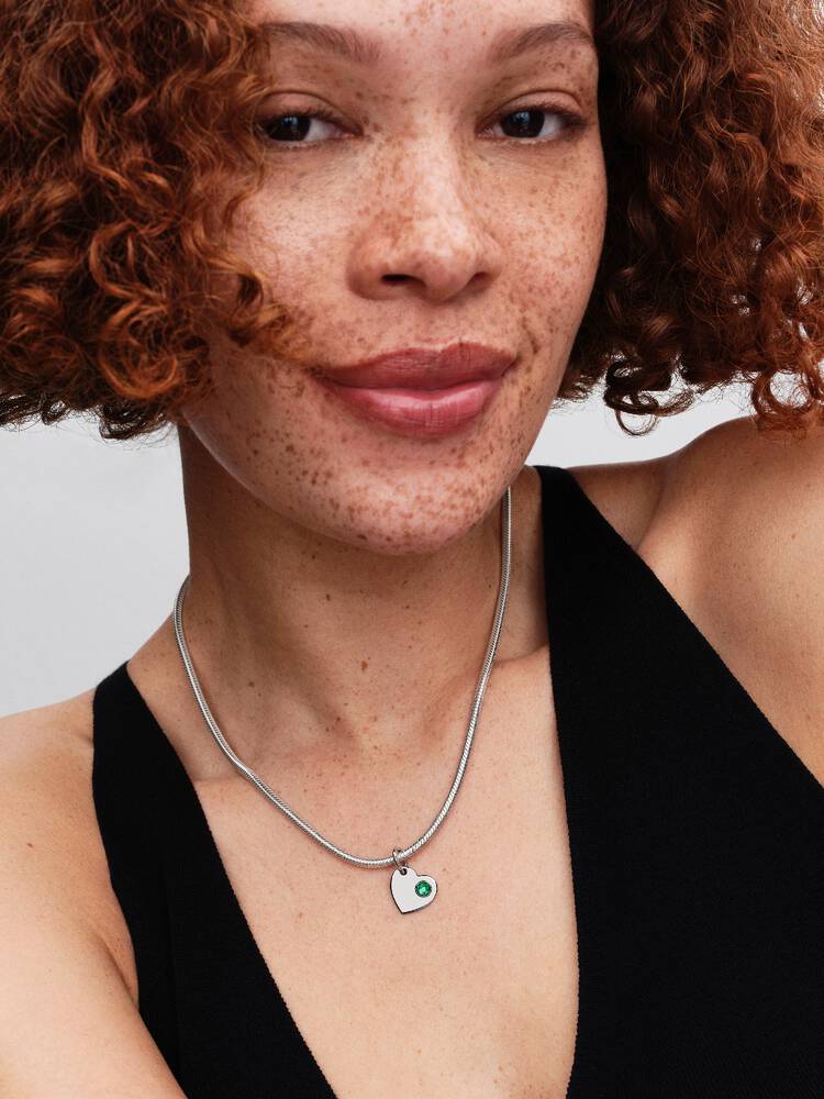 Pandora May Engravable Heart Green Stone Dangle Charm