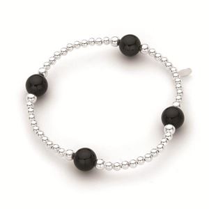 Elastic Ball Bracelet with Oynx in Sterling Silver