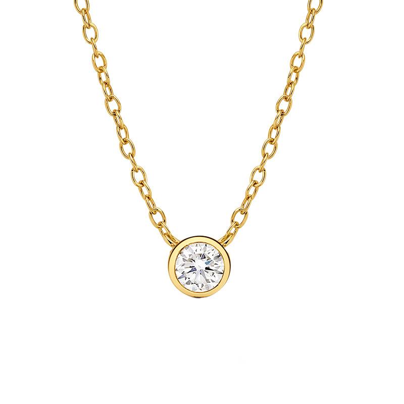 Round Brilliant Cut CZ Necklet in Yellow Gold