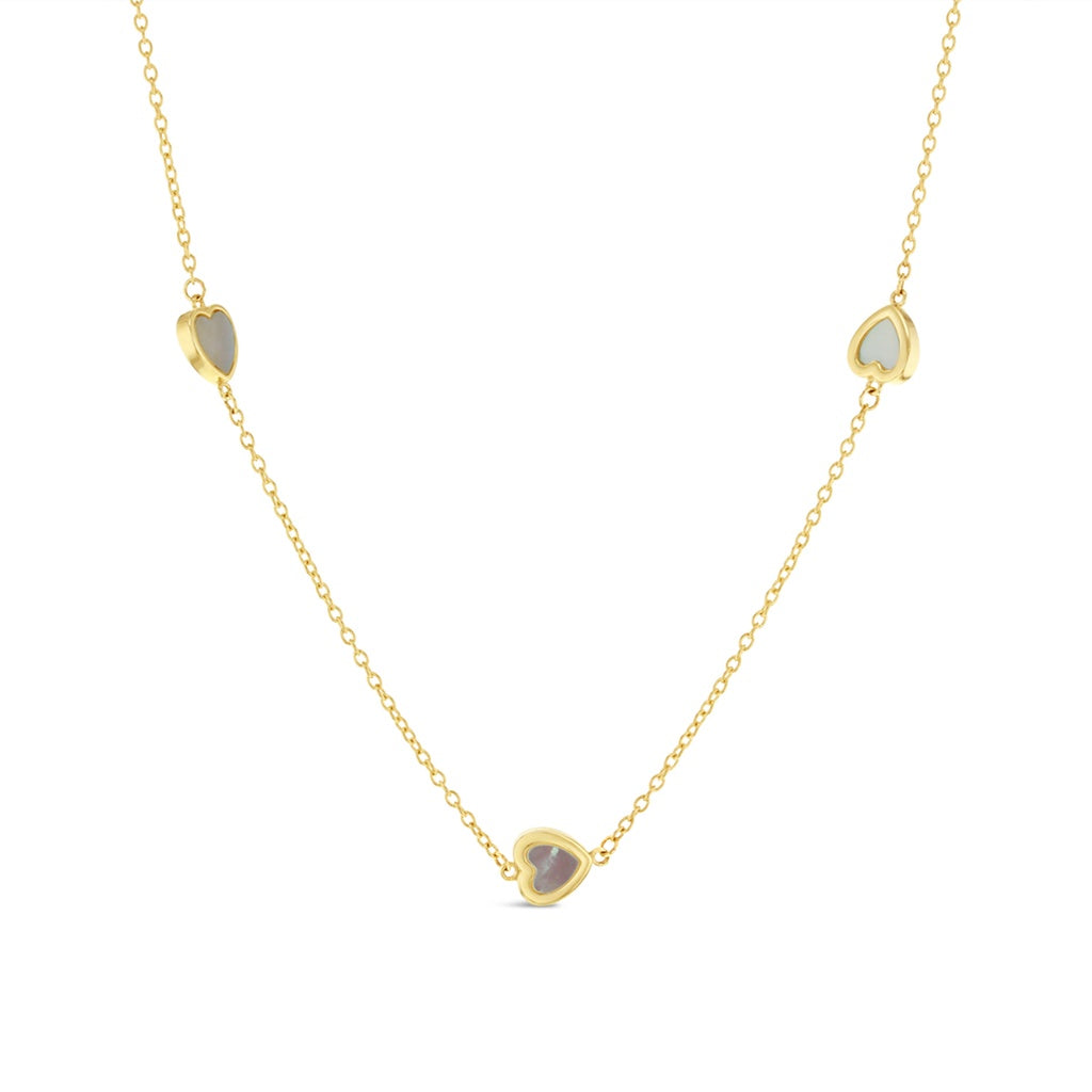 9ct YG Chain with MOP Pearl Hearts Necklace