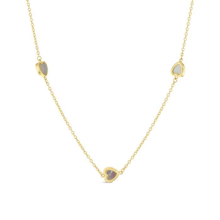 9ct YG Chain with MOP Pearl Hearts Necklace