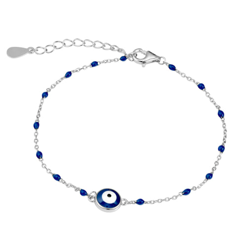 Yellow Gold Plated Dark Blue Enamel Evil Eye Bracelet