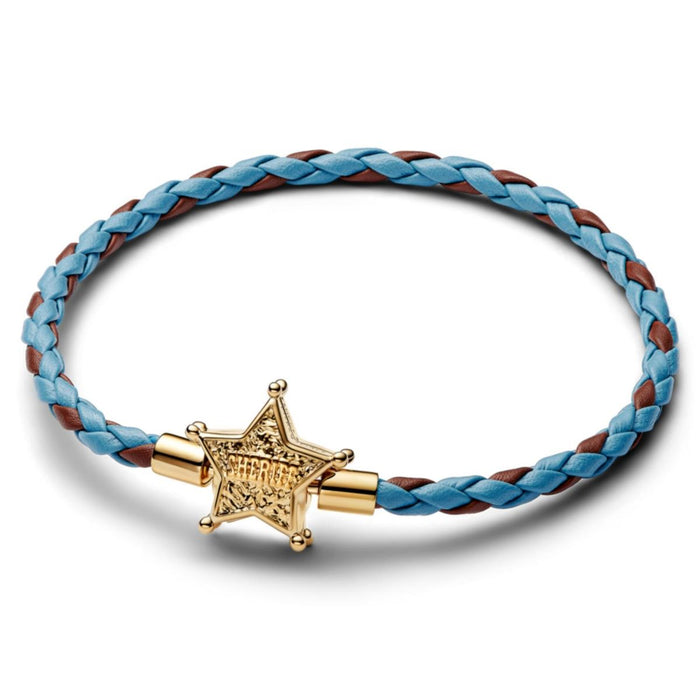 Disney Toy Story 14k gold-plated bracelet with blue and brown leather