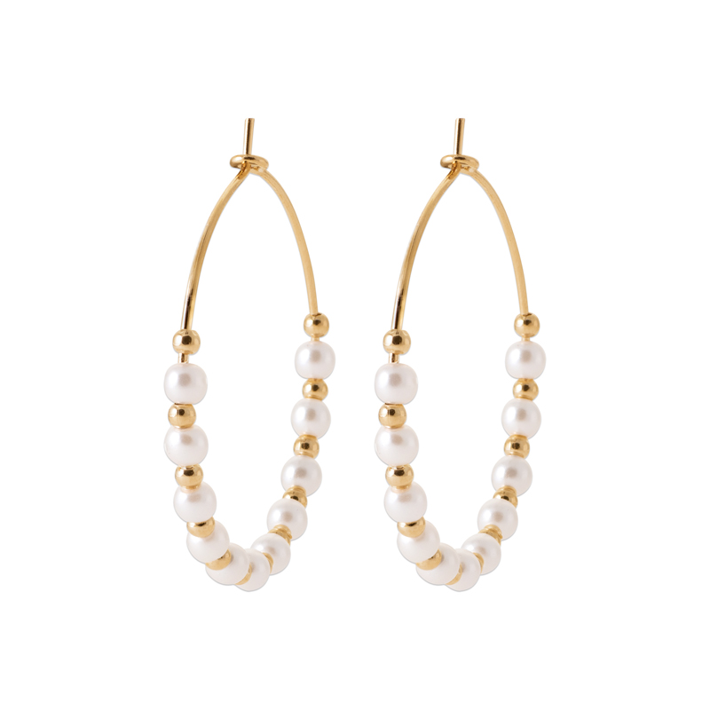 18ct YG Plated Alloy Syn Gemstone Beaded Large Hoop Earrings