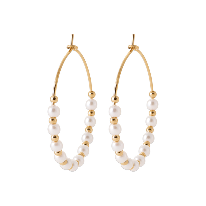 18ct YG Plated Alloy Syn Gemstone Beaded Large Hoop Earrings