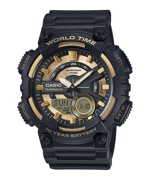 Casio World Time Black Resin Analogue-Digital Men's Watch - AEQ110BW-9A