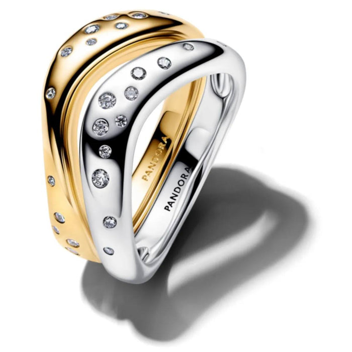 Sterling silver and 14k gold-plated splittable ring with clear cubic zirconia