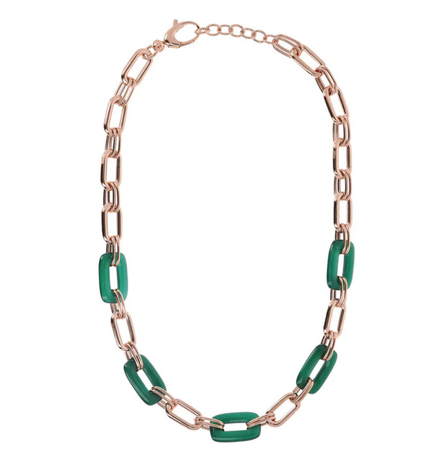 Bronzallure Variegata Green Agate Link Necklace