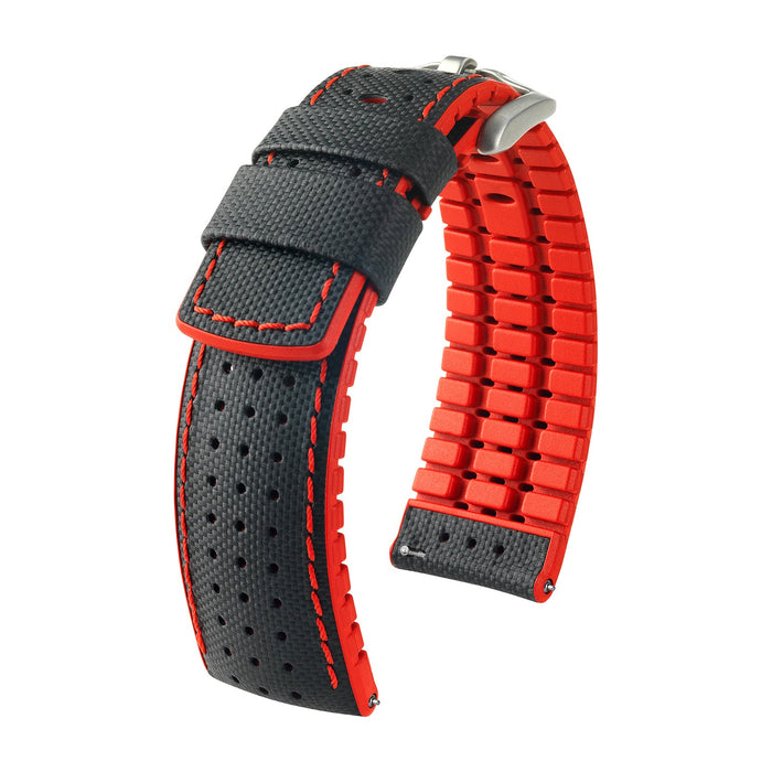 Hirsch Robby L Black and Red Calf Leather Watch Strap  0912094050-4-22