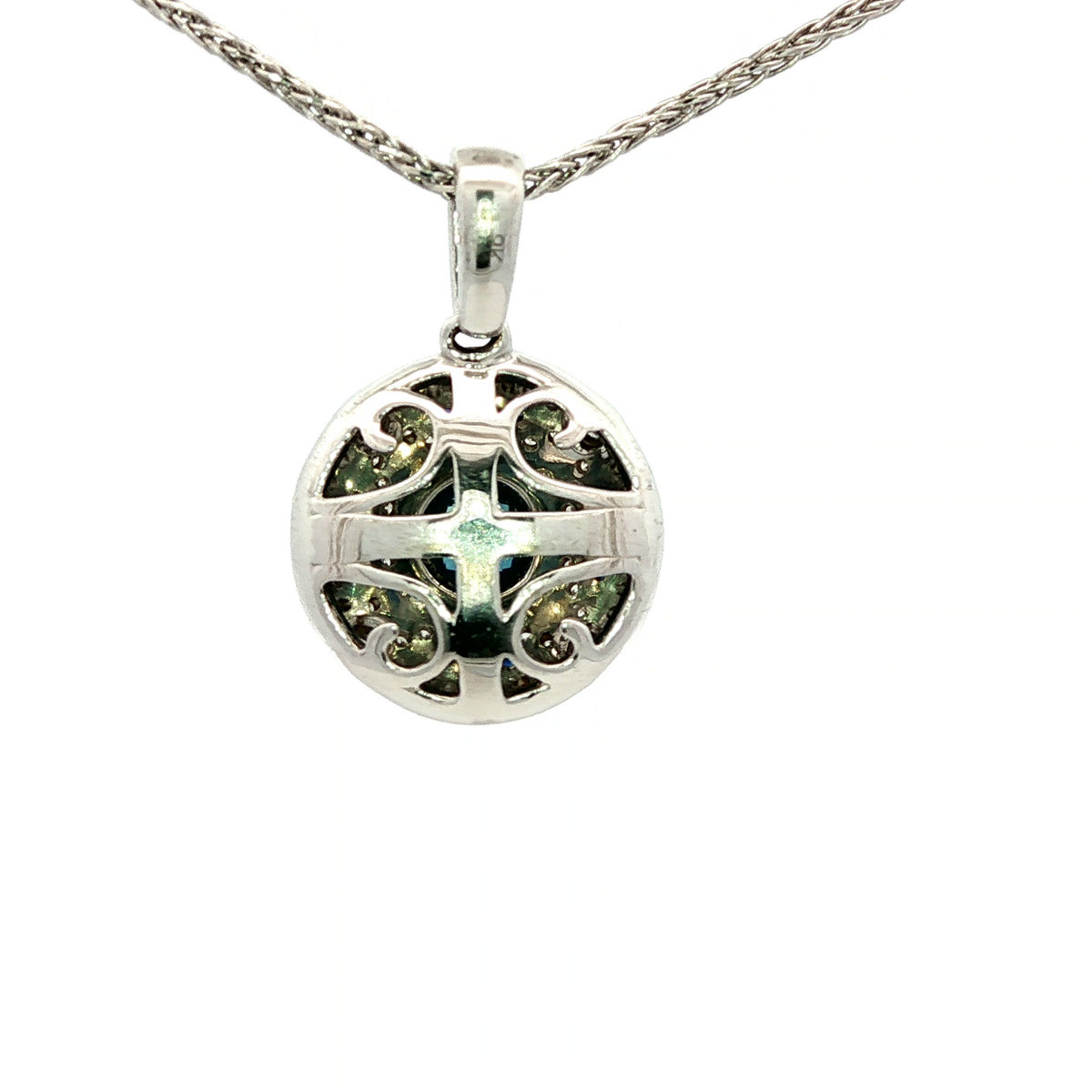 Blue Sapphire & Diamond Art Deco Pendant in White Gold