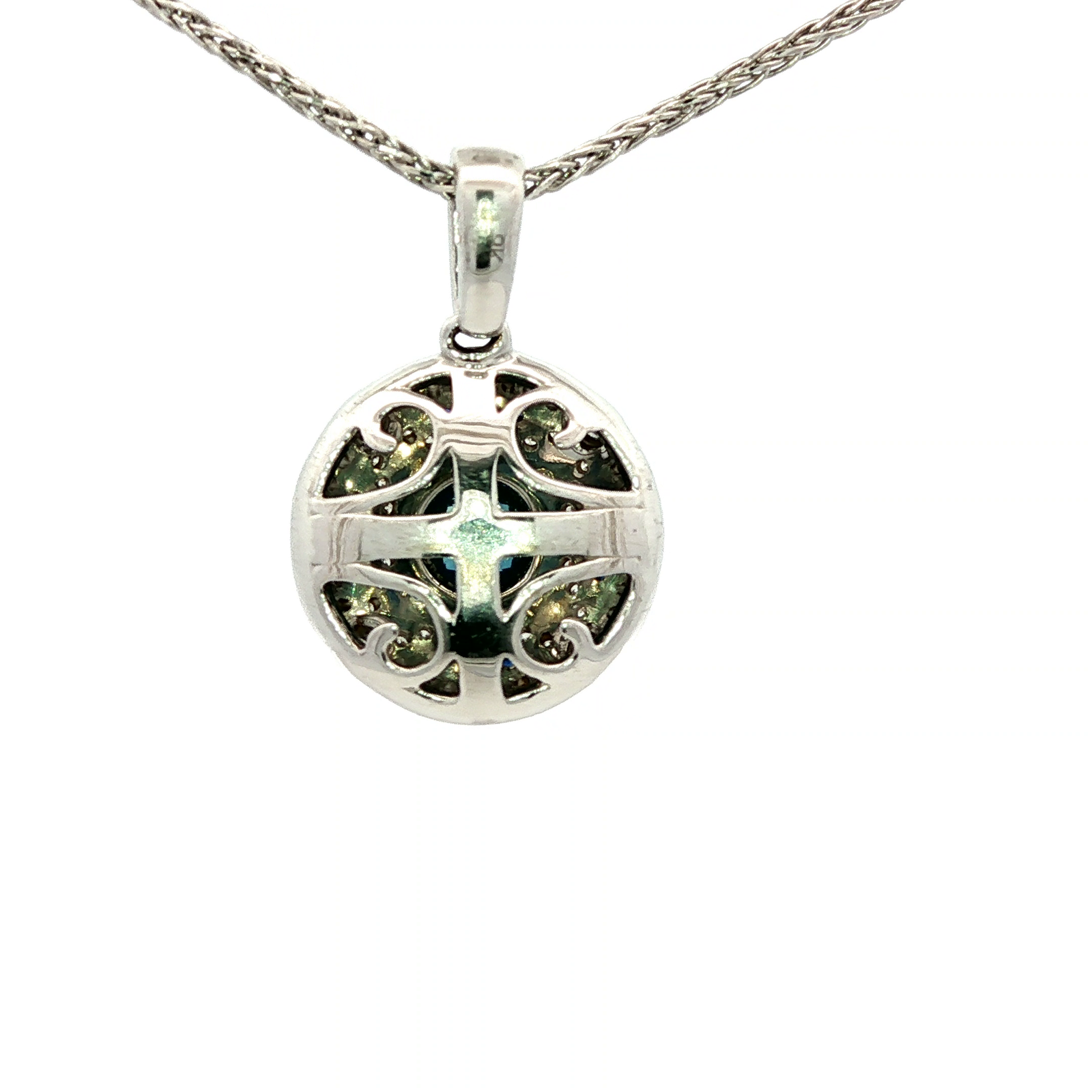 Blue Sapphire & Diamond Art Deco Pendant in White Gold