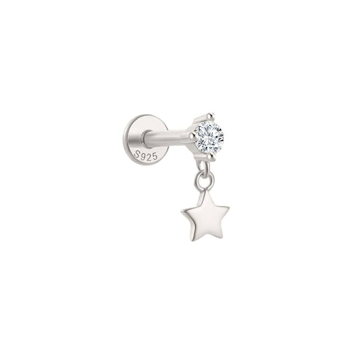 Flat Back Single CZ and Star Drop Earring