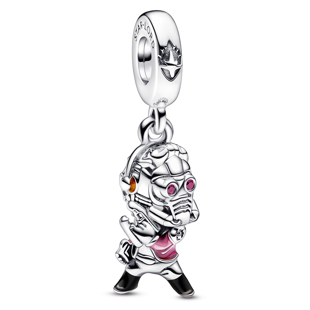 Pandora Marvel Star Lord sterling silver dangle with red cubic zirconia, transparent red, black and orange enamel