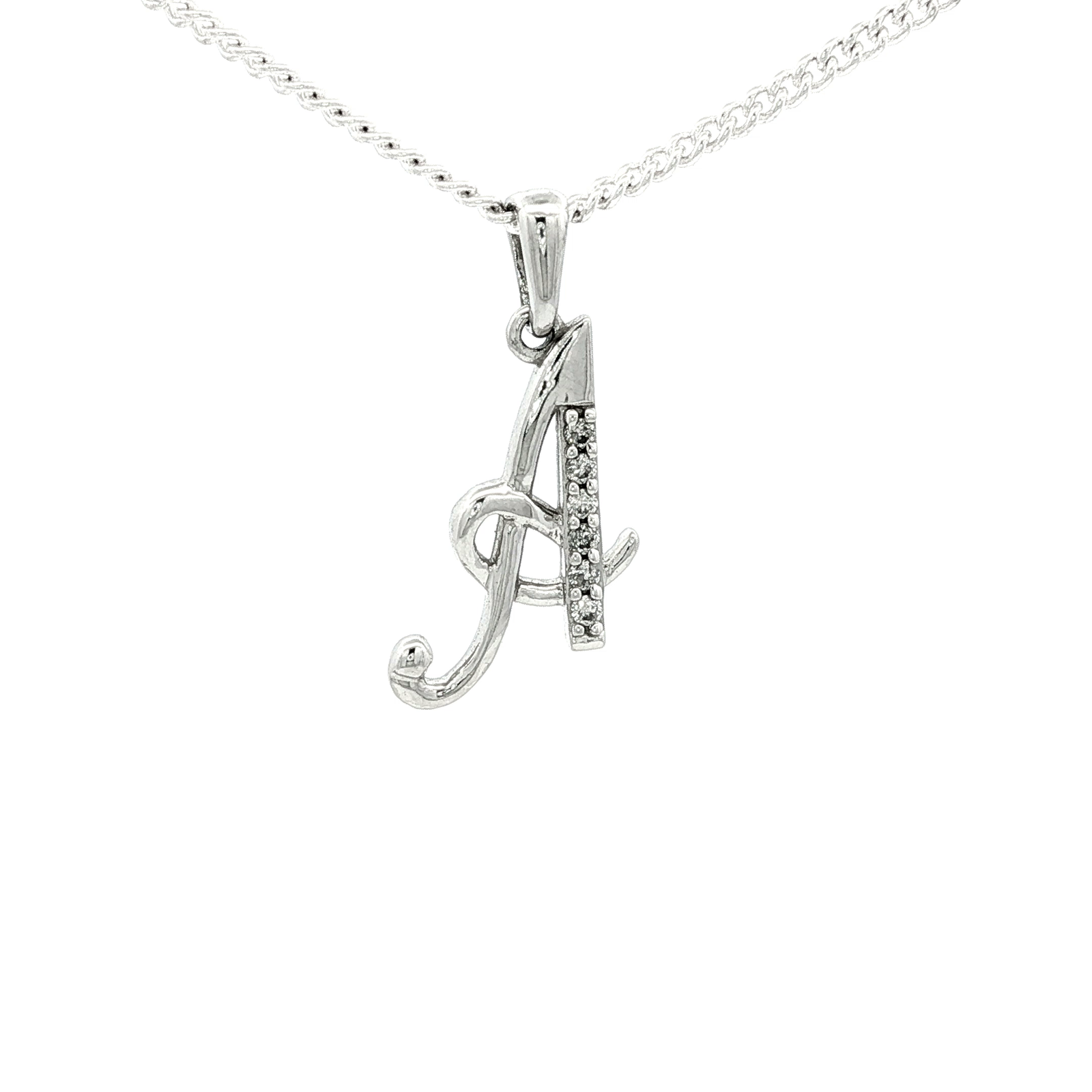 White Gold over Silver Diamond Initial 'H' Charm Necklace