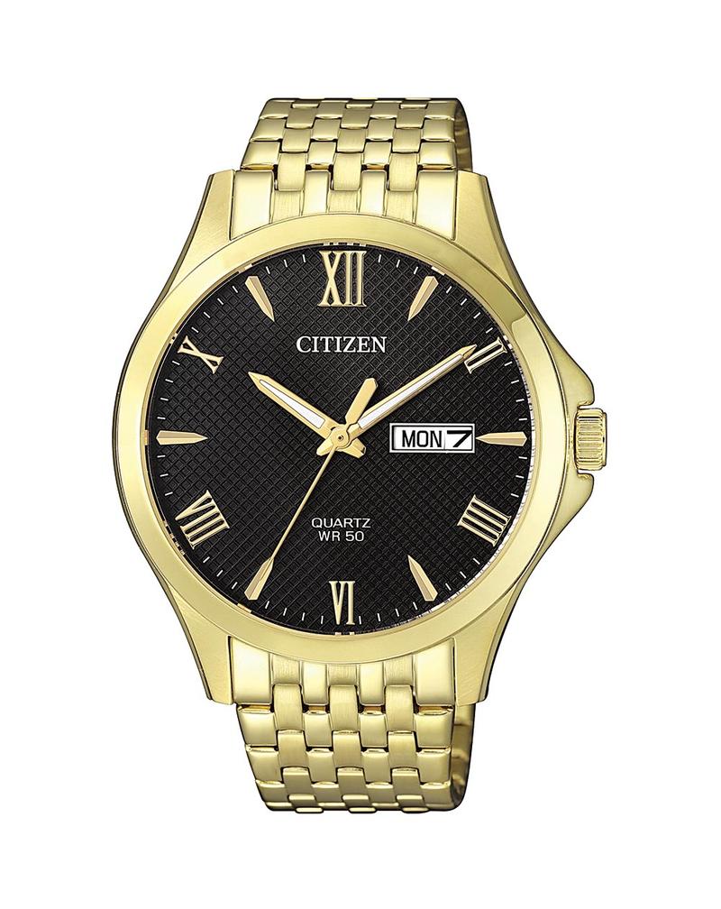 Mens Citizen Gold Bracelet Dress Watch with Black Dial