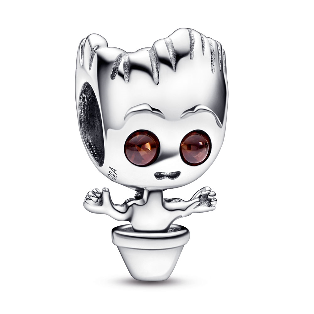 Marvel Baby Groot sterling silver charm with brown crystal