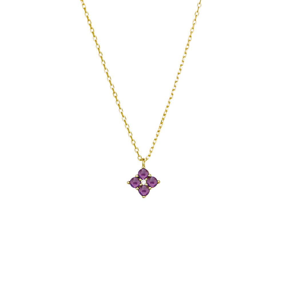 DPI Sterling Silver Gold Plated Necklace with Amethyst Flower Pendant