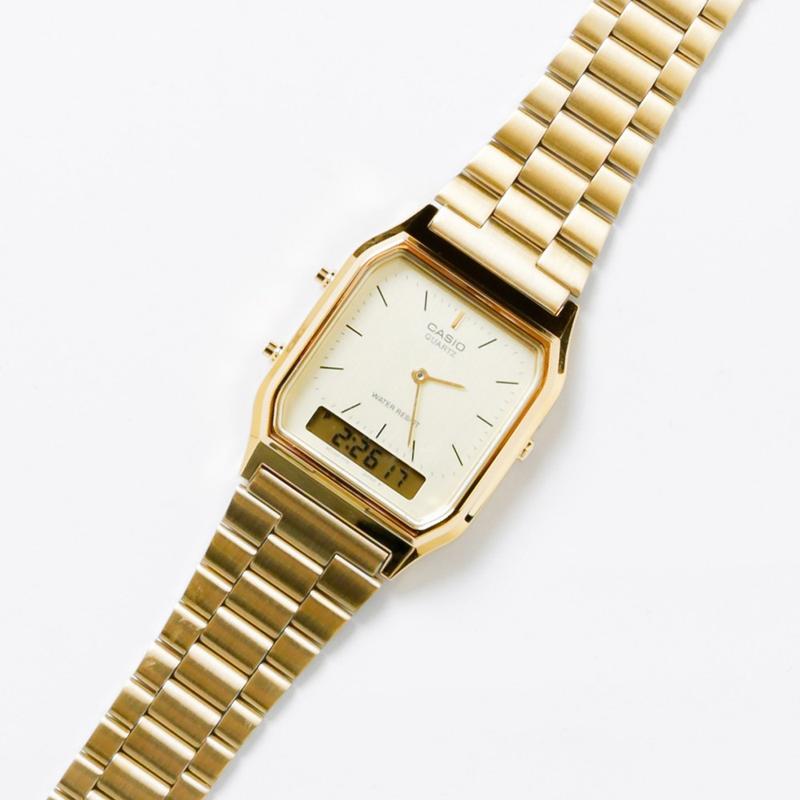 Casio AQ230GA-9D Men's Analog Digital Dual Time Gold Tone Metal Band Watch
