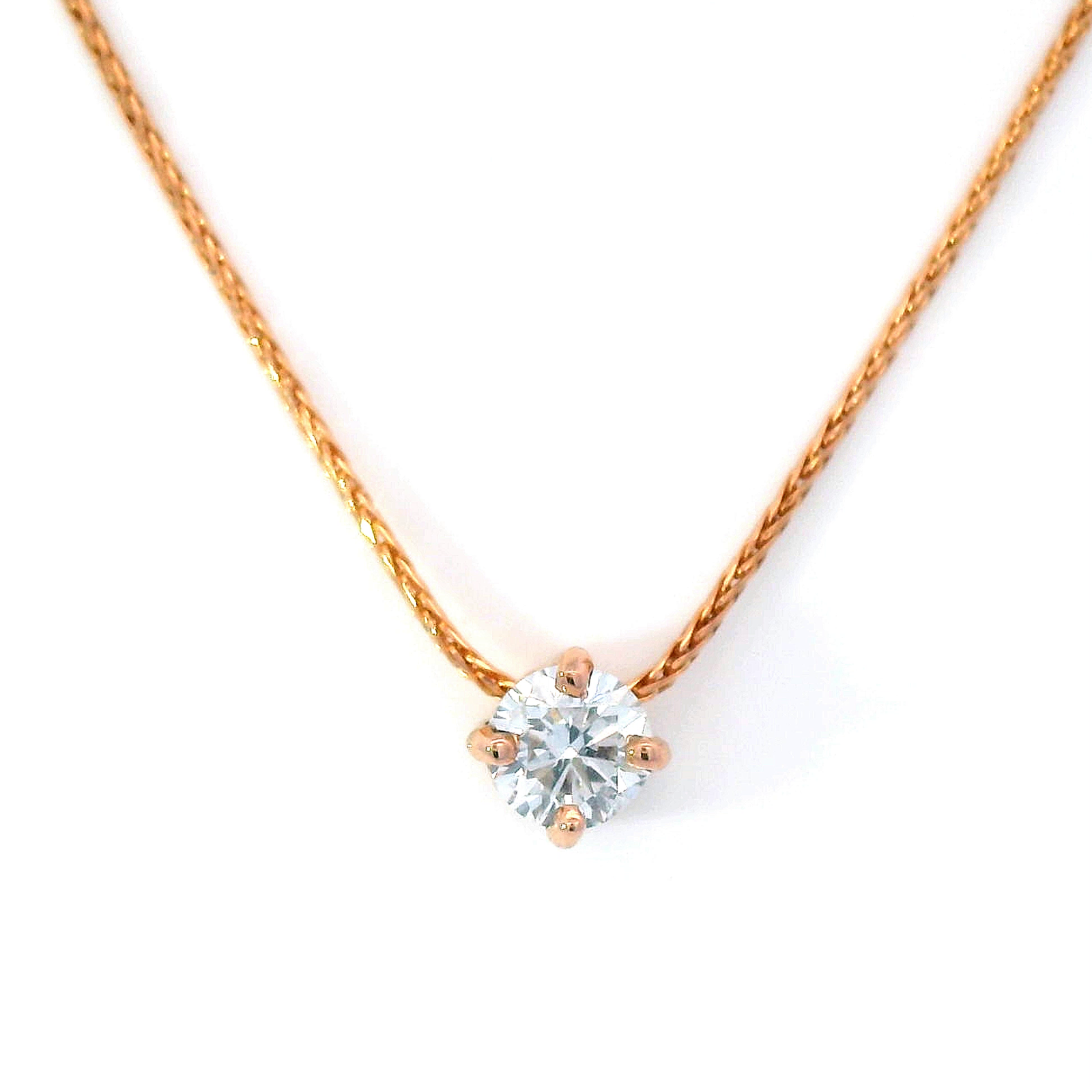 Diamond Slider Pendant on Rose Gold Wheat Chain.