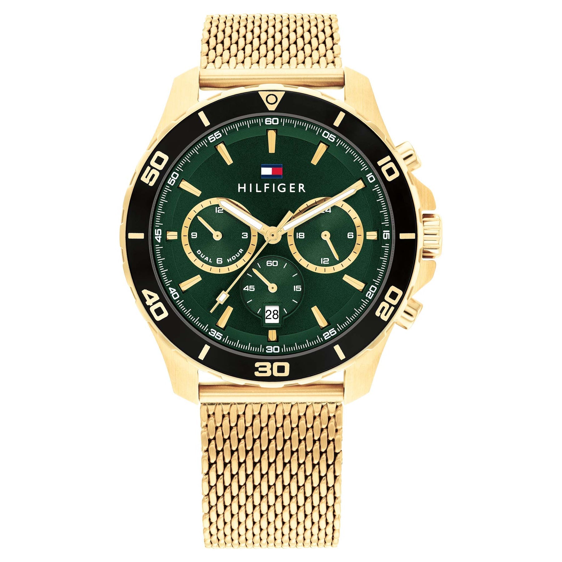 Tommy Hilfiger Gold Steel Mesh Green Dial Multi-function Men's Watch