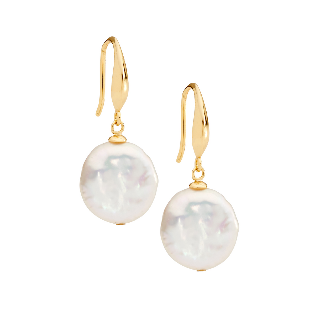 Ellani 12mm Freshwater Coin Pearl Earrings in Sheperds Hook