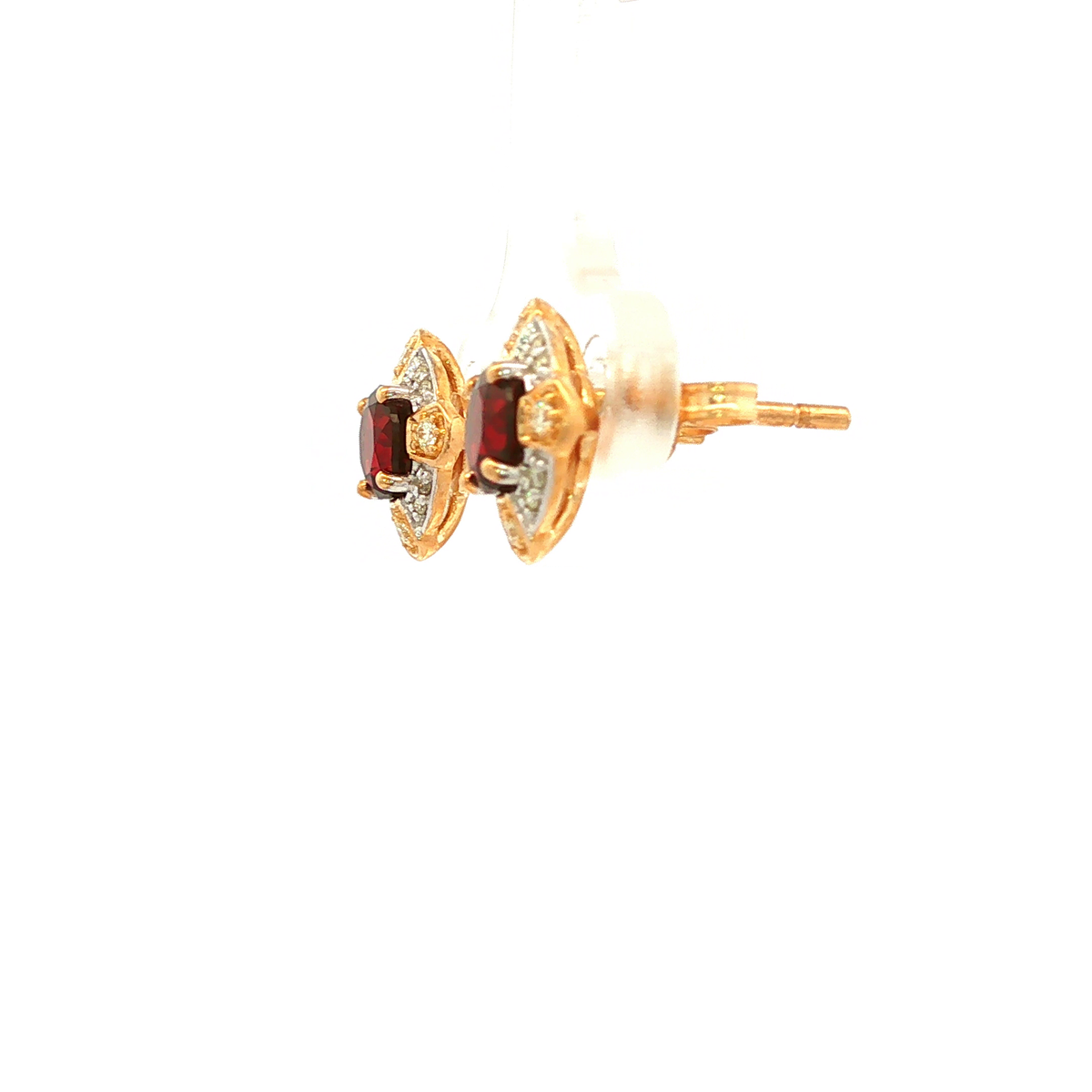 Diamond and Garnet Stud Earrings in Yellow Gold