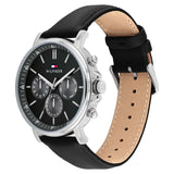 Tommy Hilfiger Black Leather Dark Grey Dial Multi-function Men's Watch