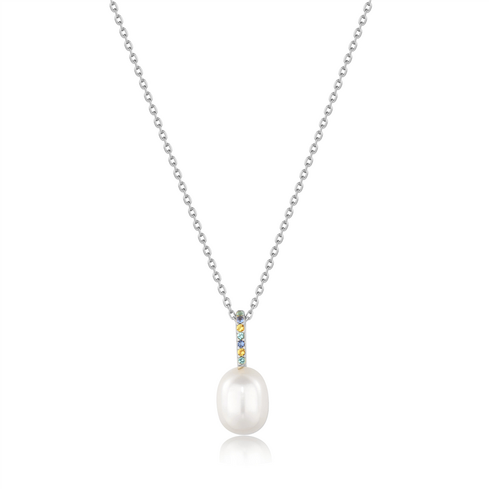 Ania Haie Silver Gem Pearl Drop Pendant Necklace