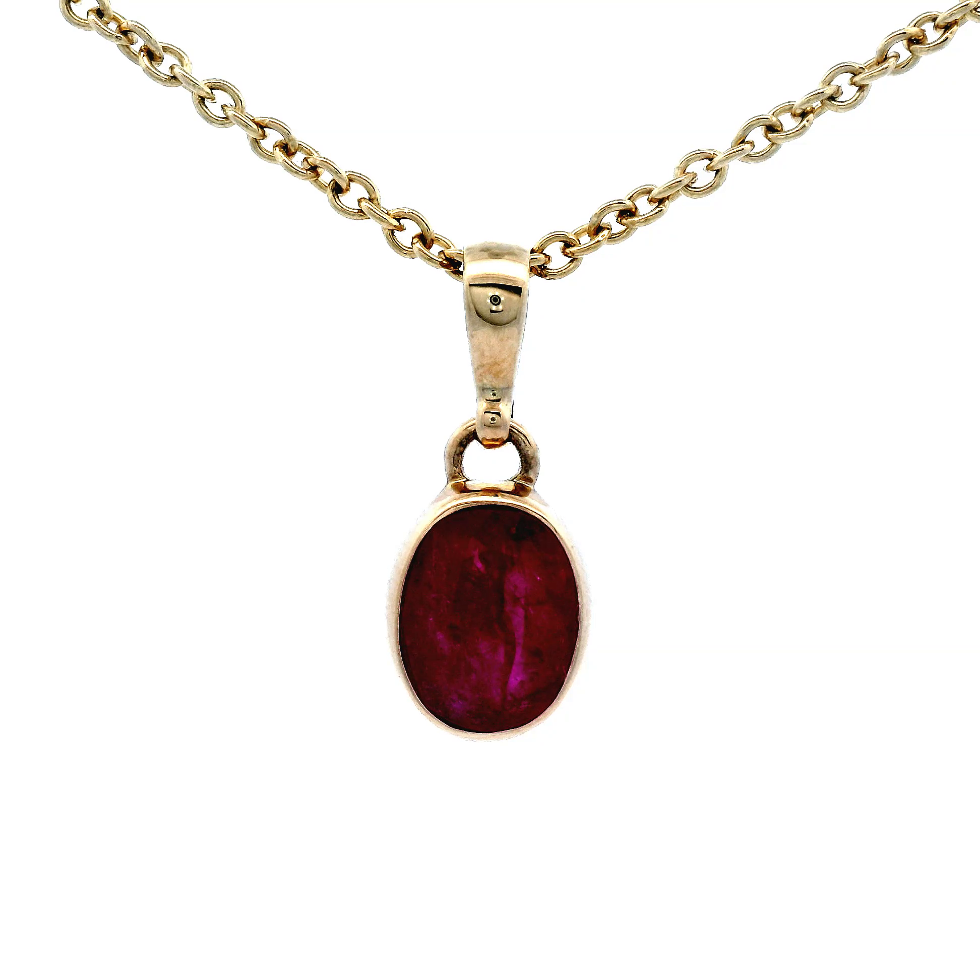 Oval Ruby Pendant Bezel Set with Tapered Bail