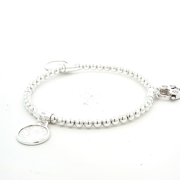 Sterling Silver Stretchy Ball Bracelet with Triple Tiny Tokens