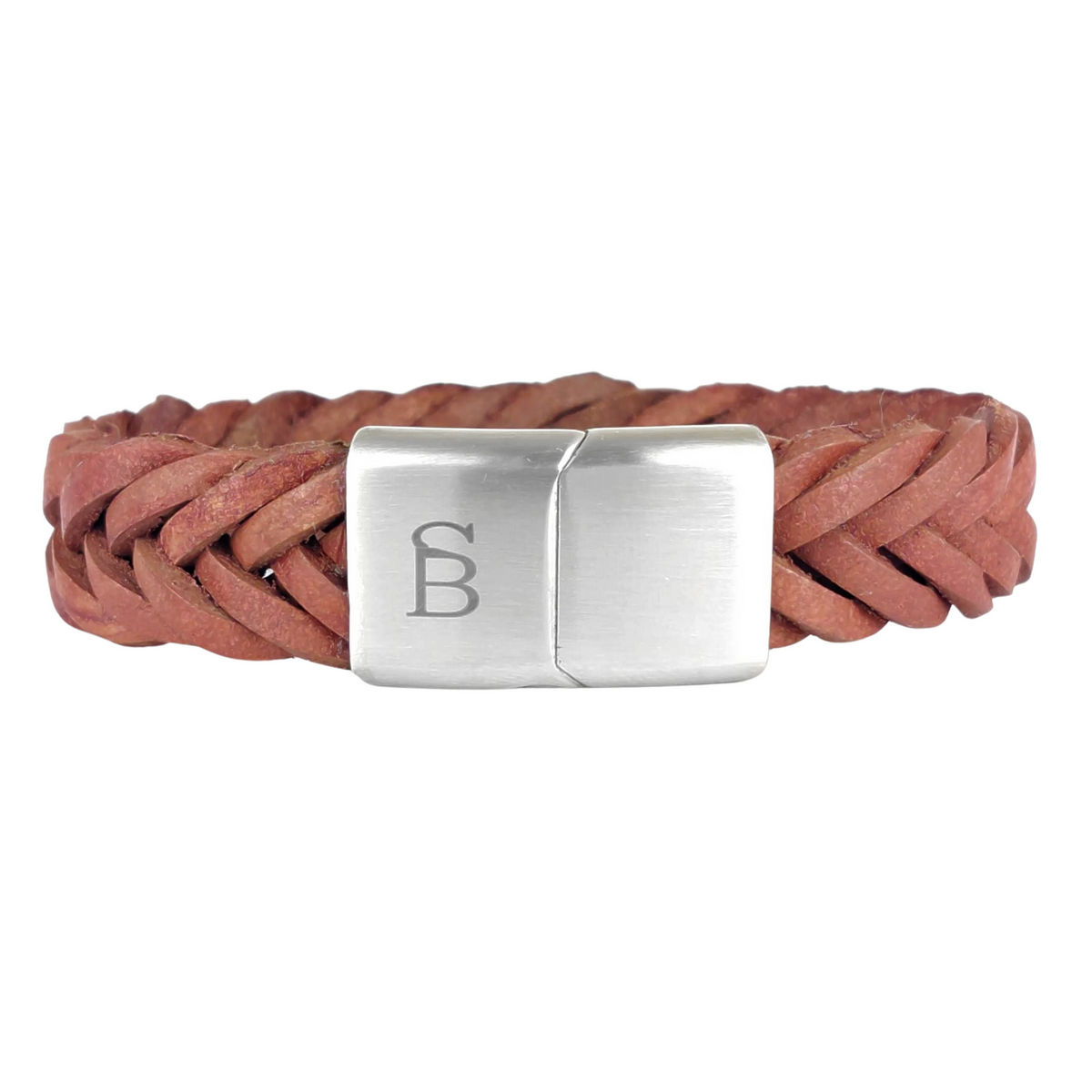 Preston - Cognac -15mm Sawtooth Braided Leather Cuff Bracelet