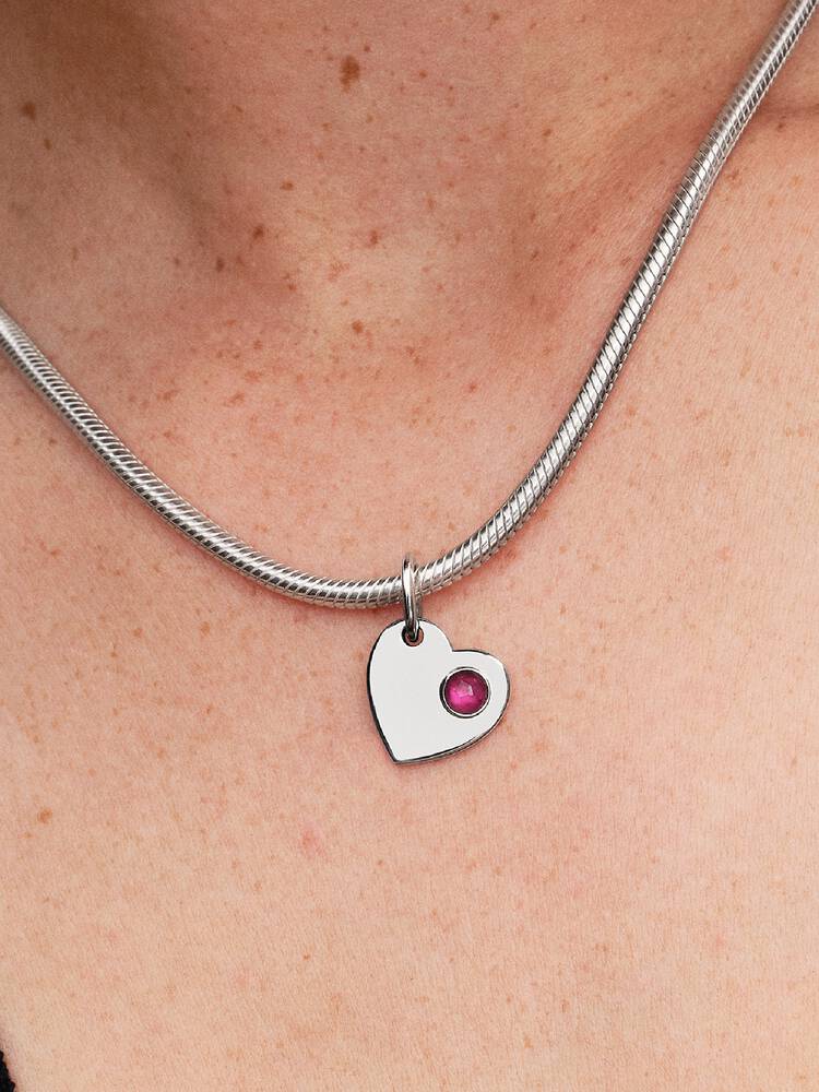 Pandora July Engravable Heart True Red Stone Dangle Charm