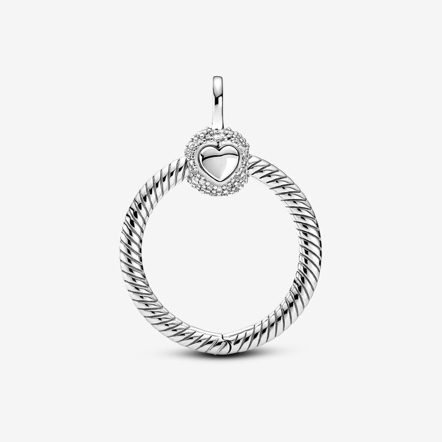 Pandora Moments Small Pave Silver O Pendant w CZ