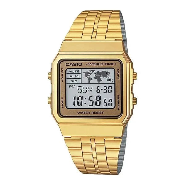 Casio Digital Face Gold Square Case, Stainless Steel Band