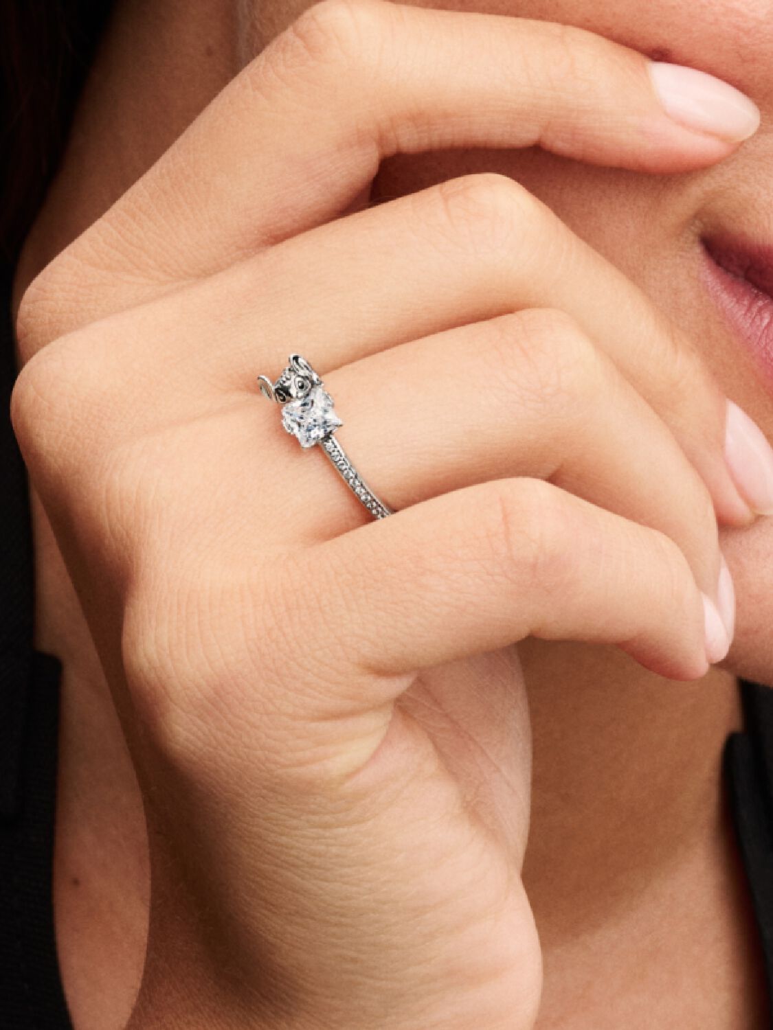 Disney Stitch sterling silver ring with clear cubic zirconia and black enamel