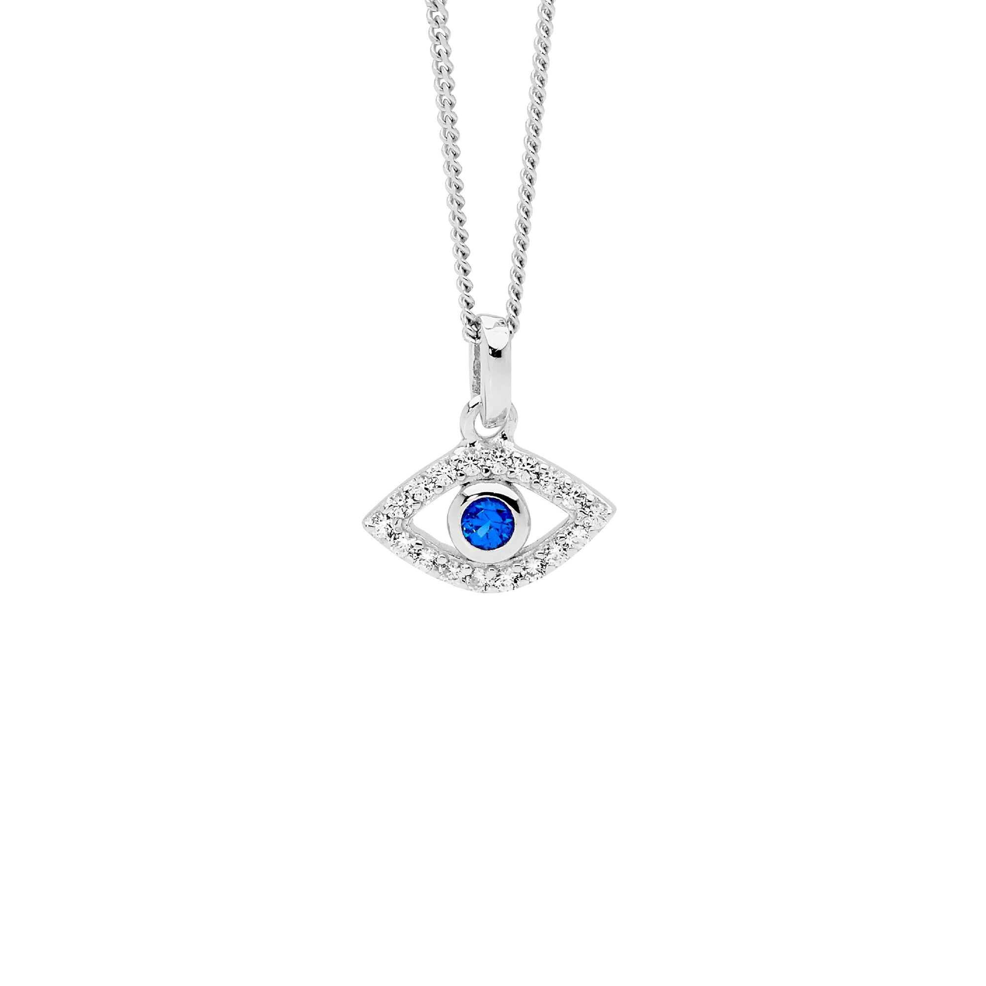 Ellani Blue Cubic Zirconia Evil Eye Bezel Set