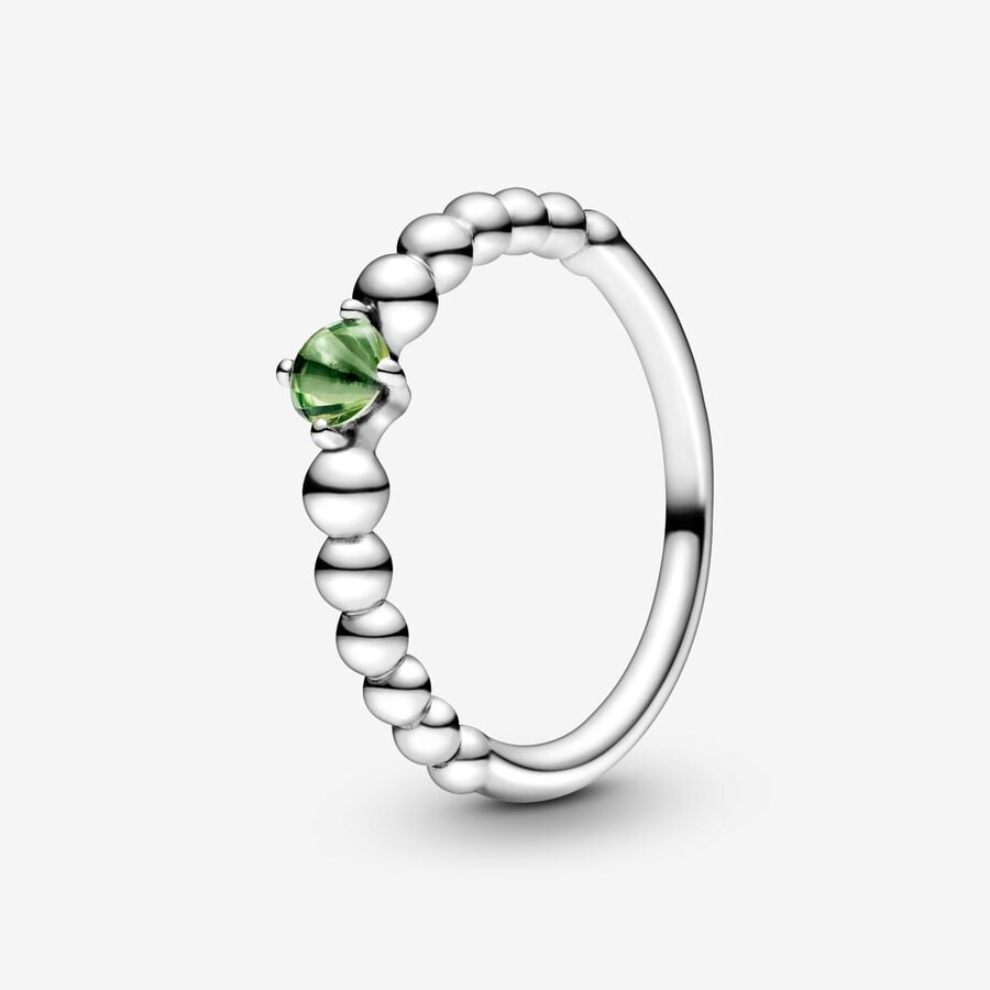 Pandora August Spring Green Silver Ring with Man-Made Spring Green Crystal