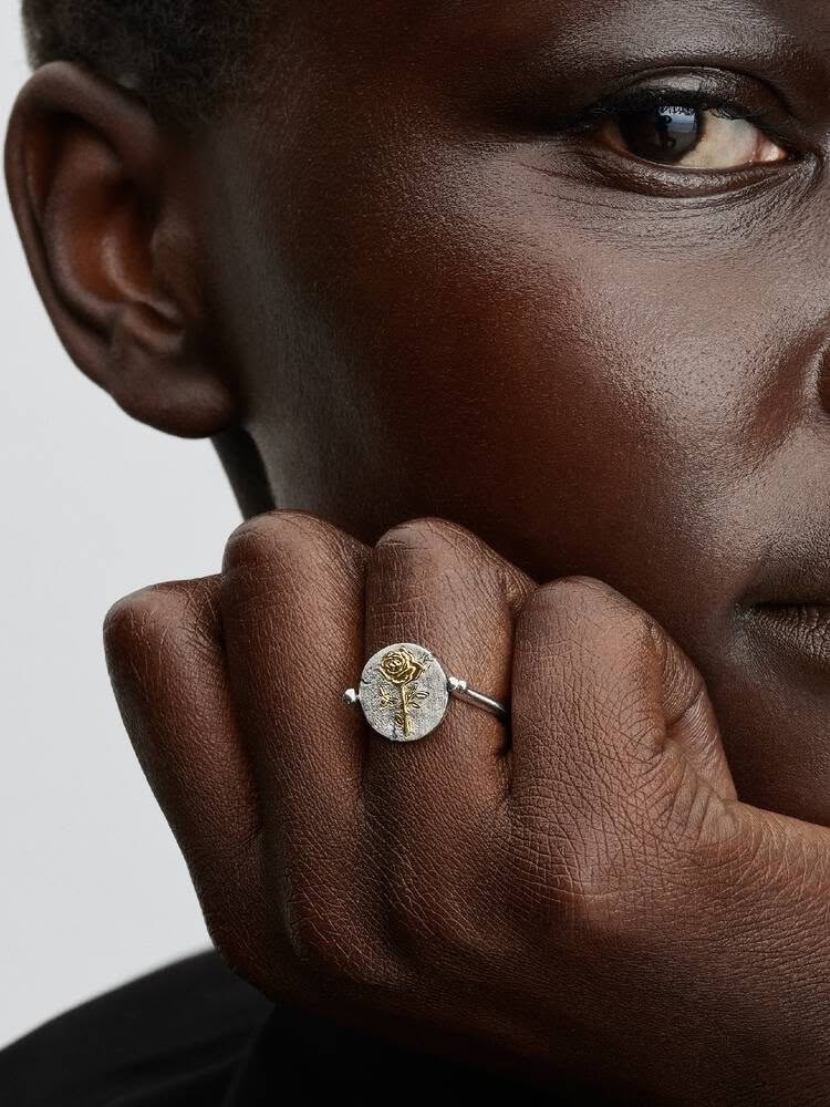 Rose sterling silver and 14k gold-plated spinnable ring