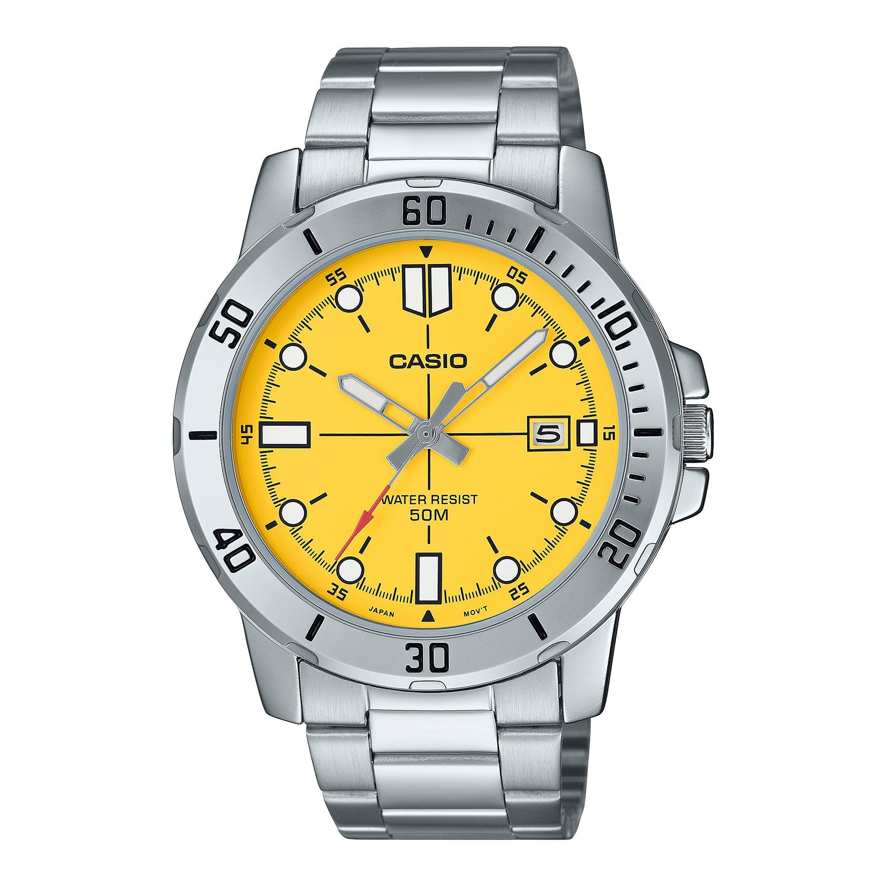 Casio Analog Yellow Face, Stainless Steel Band