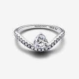 Wave heart sterling silver ring with clear cubic zirconia