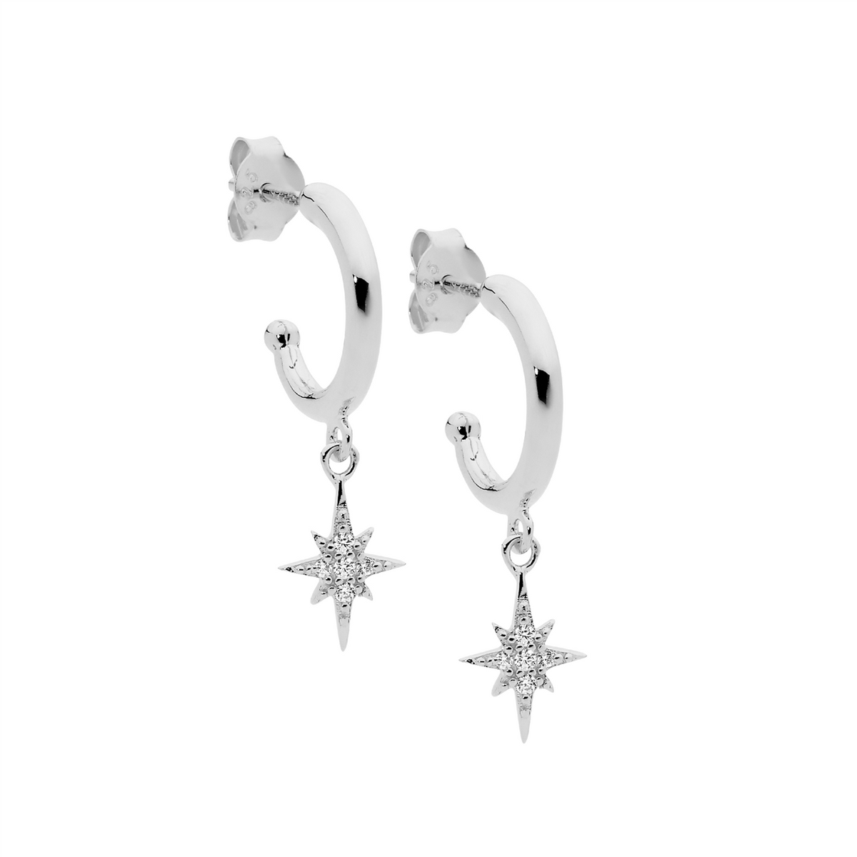 Ellani Sterling Silver Plated 13mm Star Drop Earrings