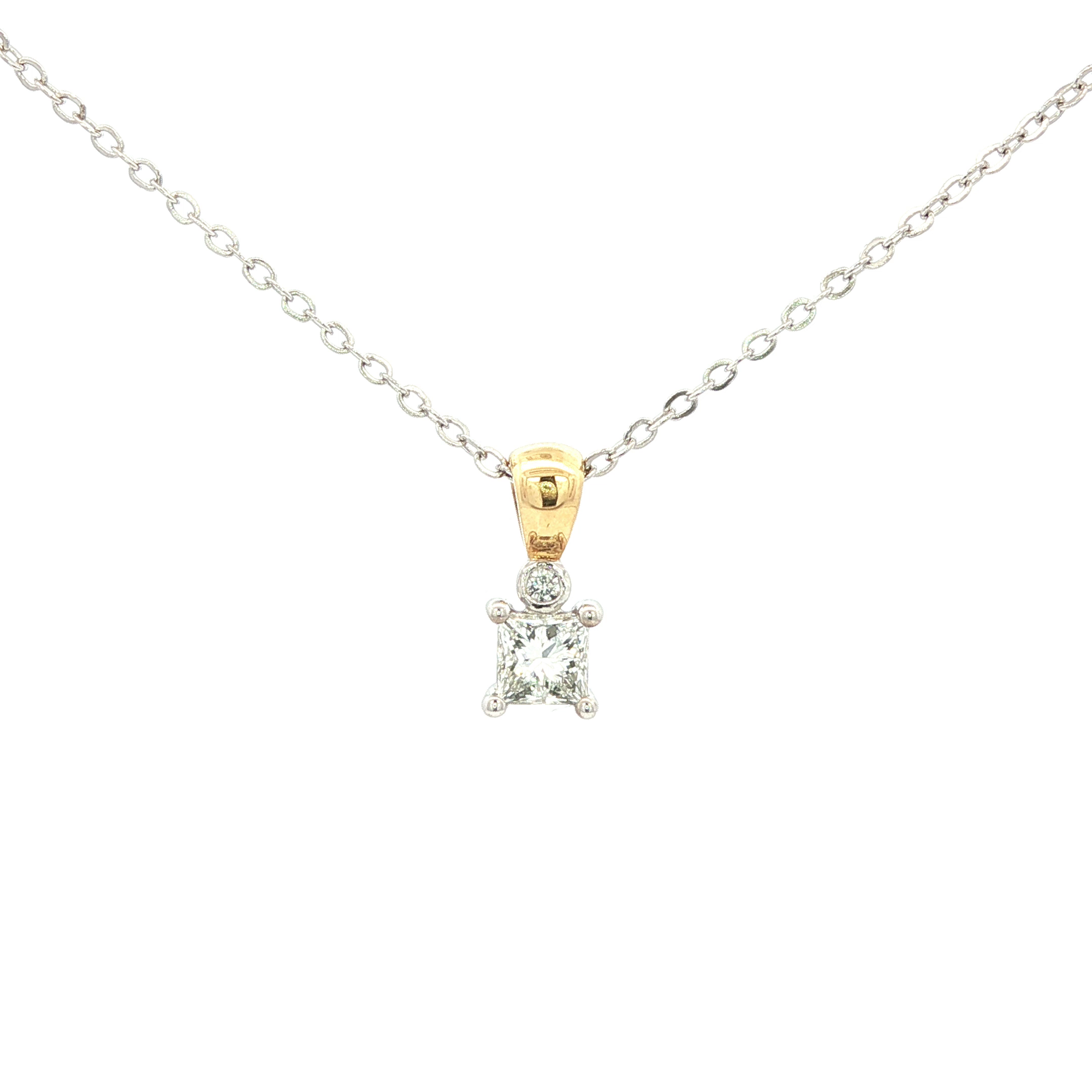Princess Cut Diamond Pendant Necklace in Yellow Gold