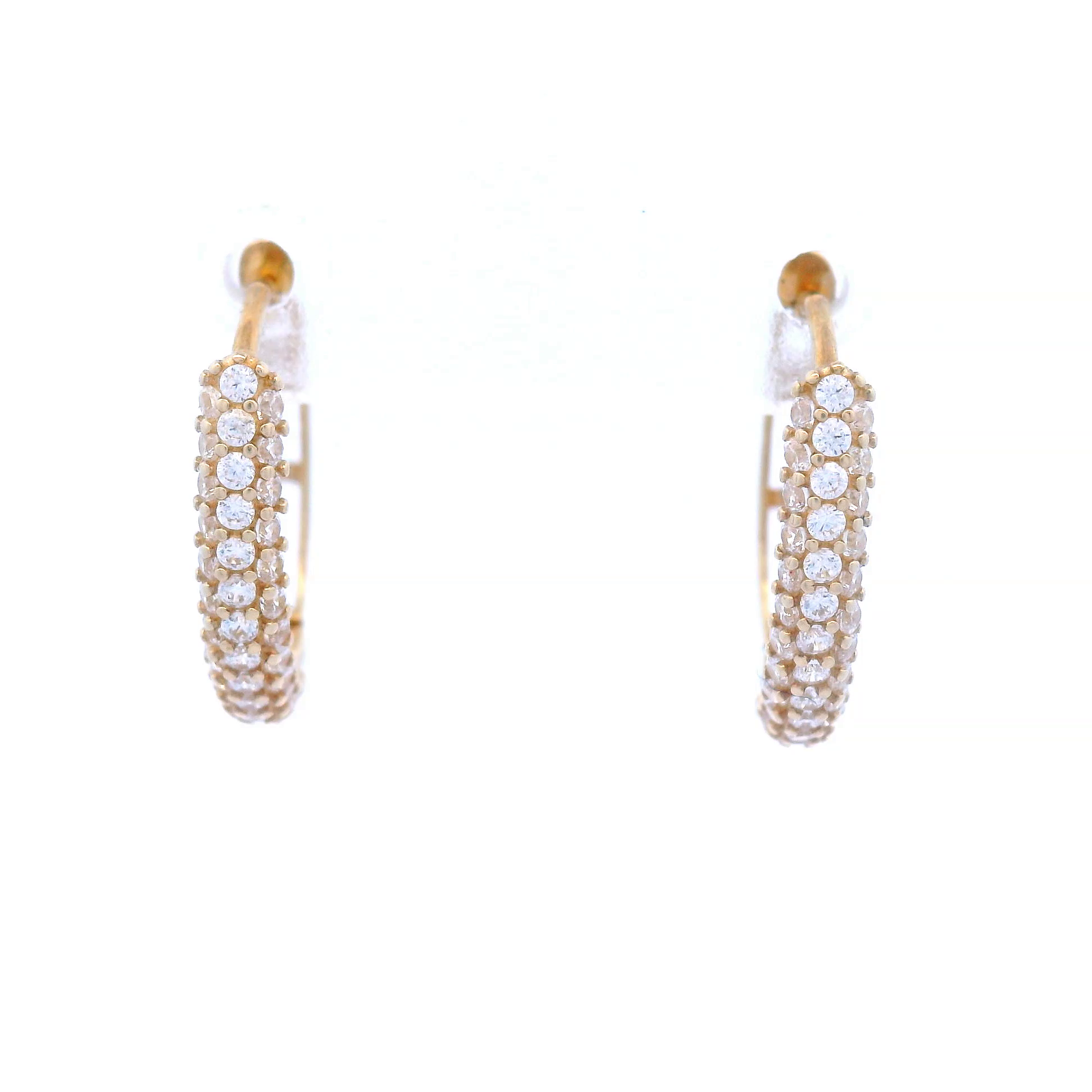 U-Shaped Cubic Zirconia Set Hoops in Yellow Gold