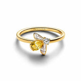 Bee 14k gold-plated ring with vibrant yellow and clear cubic zirconia