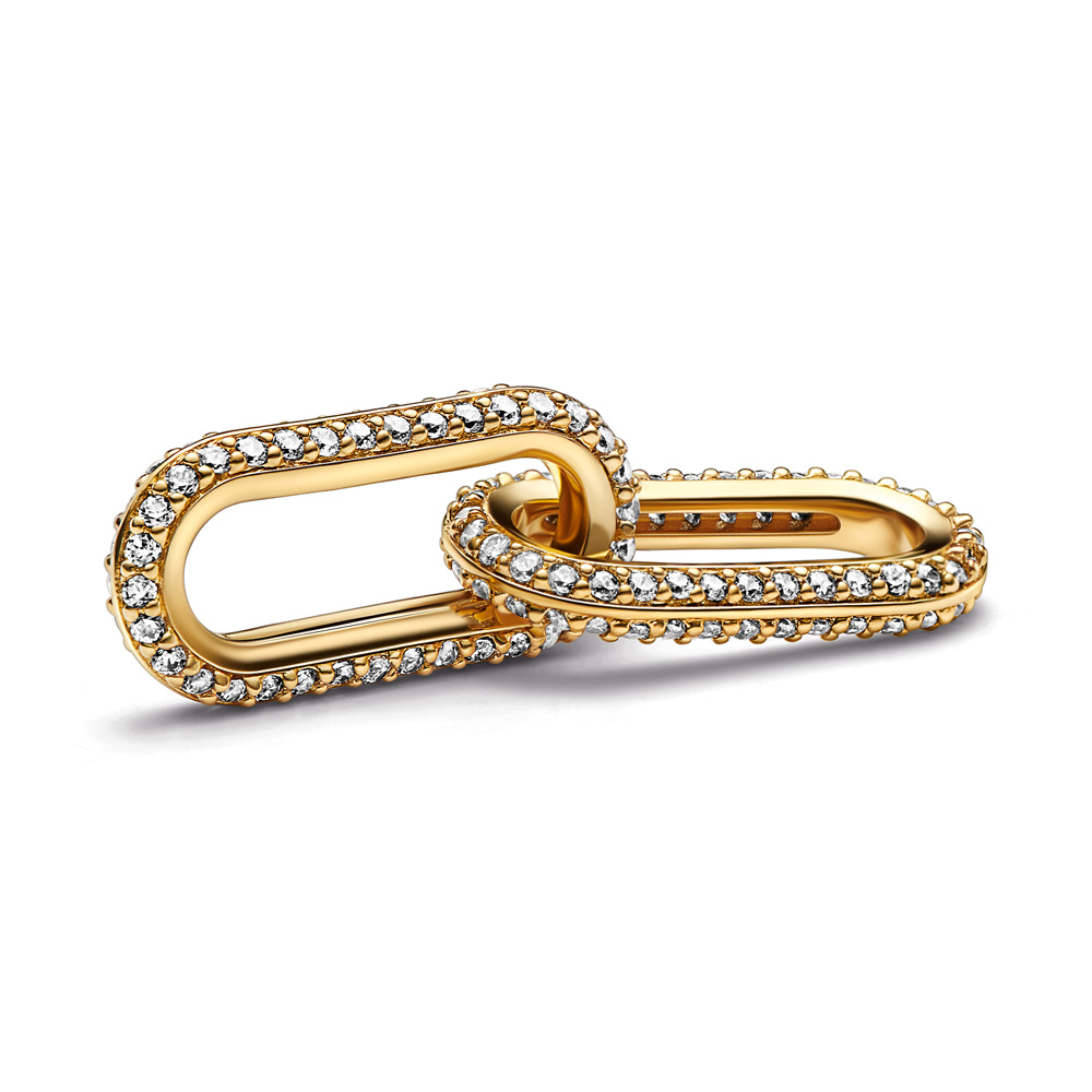 14k Gold-plated double link with clear cubic zirconia