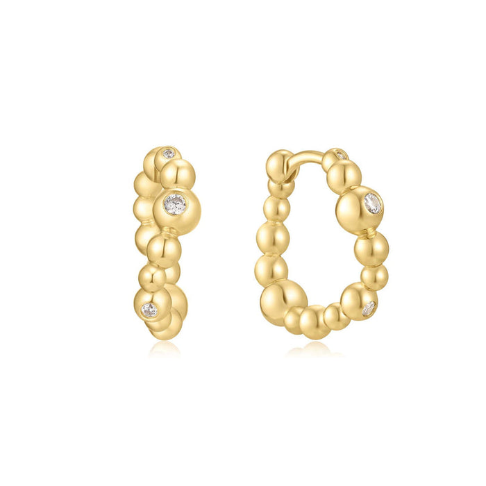 Ania Haie Bezel Beaded Curved Huggie Hoop Earrings