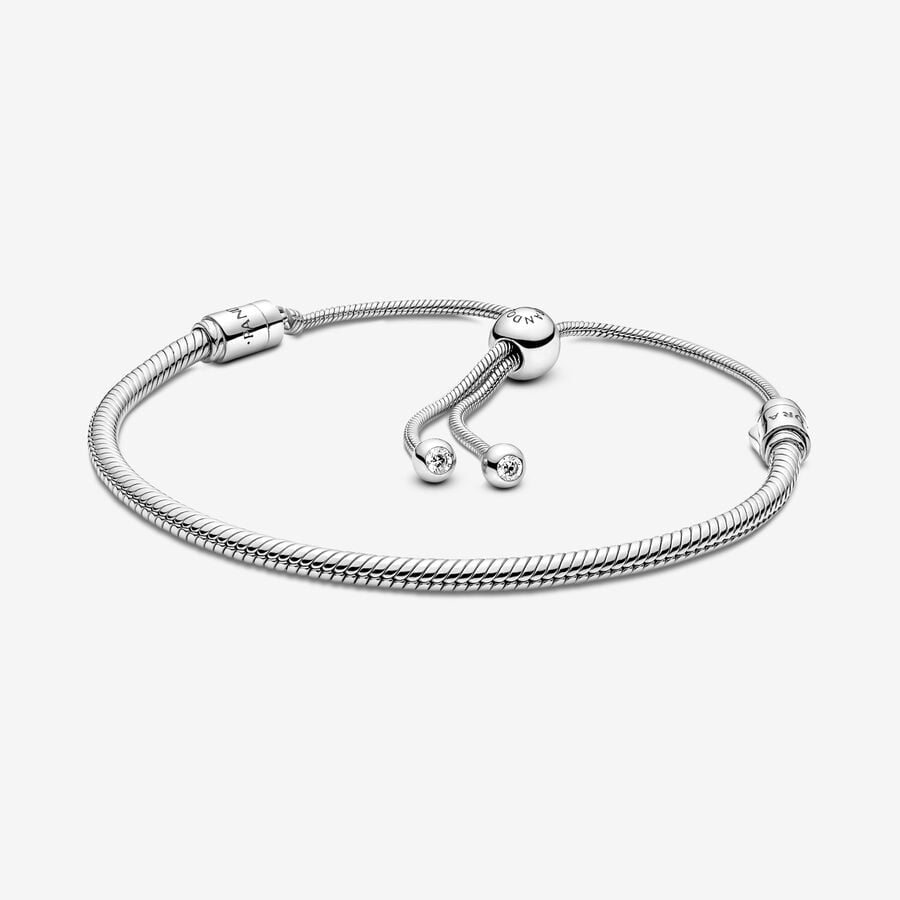Snake chain sterling silver bracelet with clear cubic zirconia