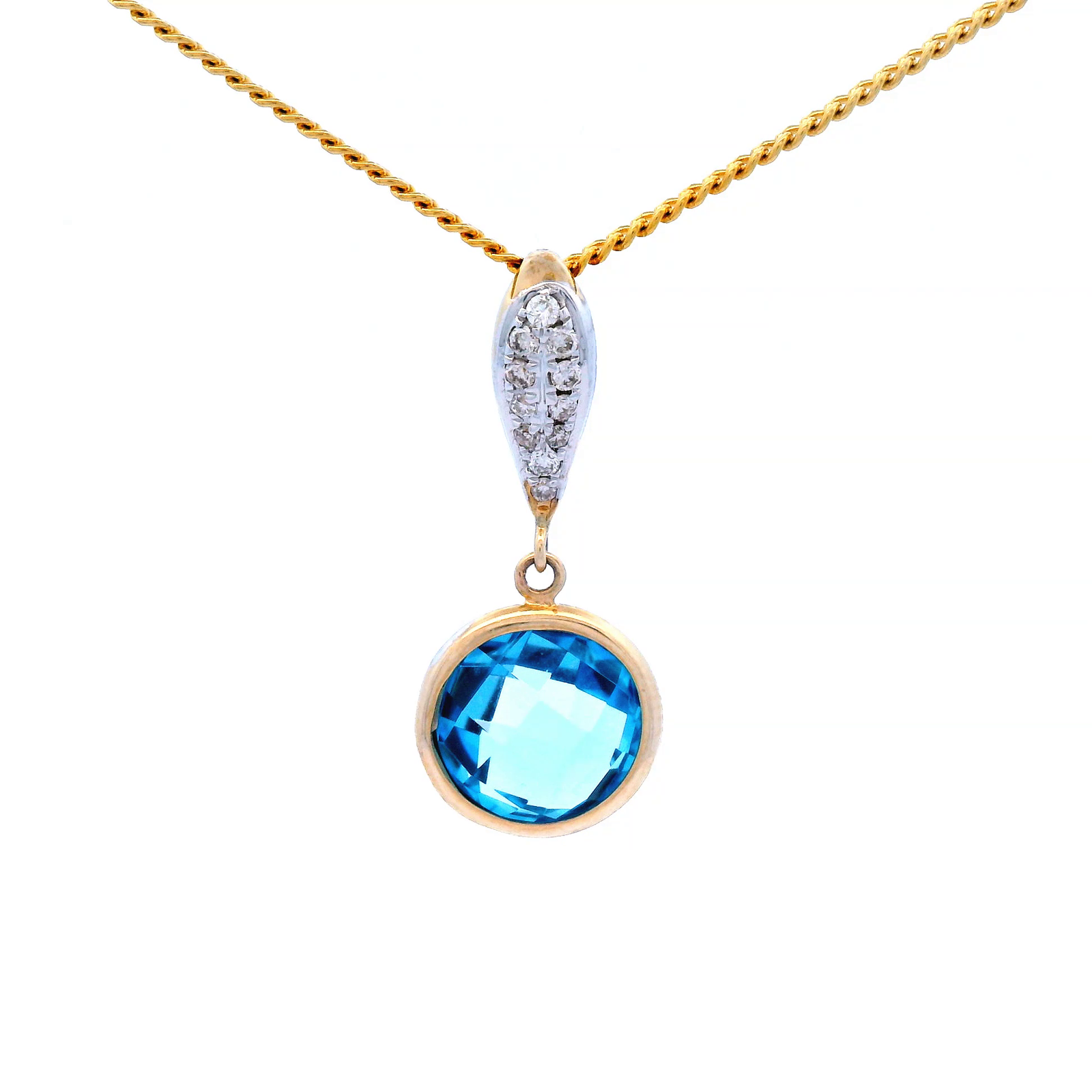 Blue Topaz and Diamond Set Drop Pendant