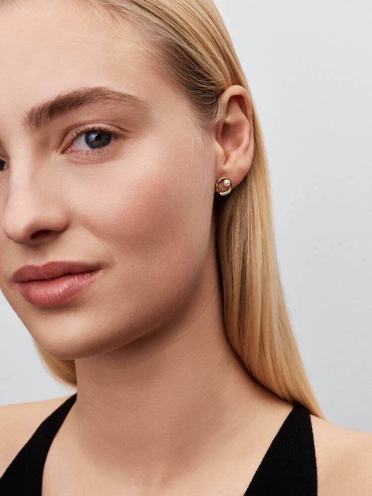 Pandora Naturally Shaped Pavé Round and Embroidered Freshwater Cultured Pearls Nail Earrings